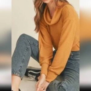 Free People Juicy Long Sleeve Cowl Neck Split Back Thermal Canyon Moon Size M